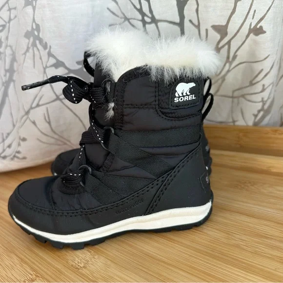 SOREL - Kids Whitney Short Lace Waterproof Black Boots - Picture 3 of 5